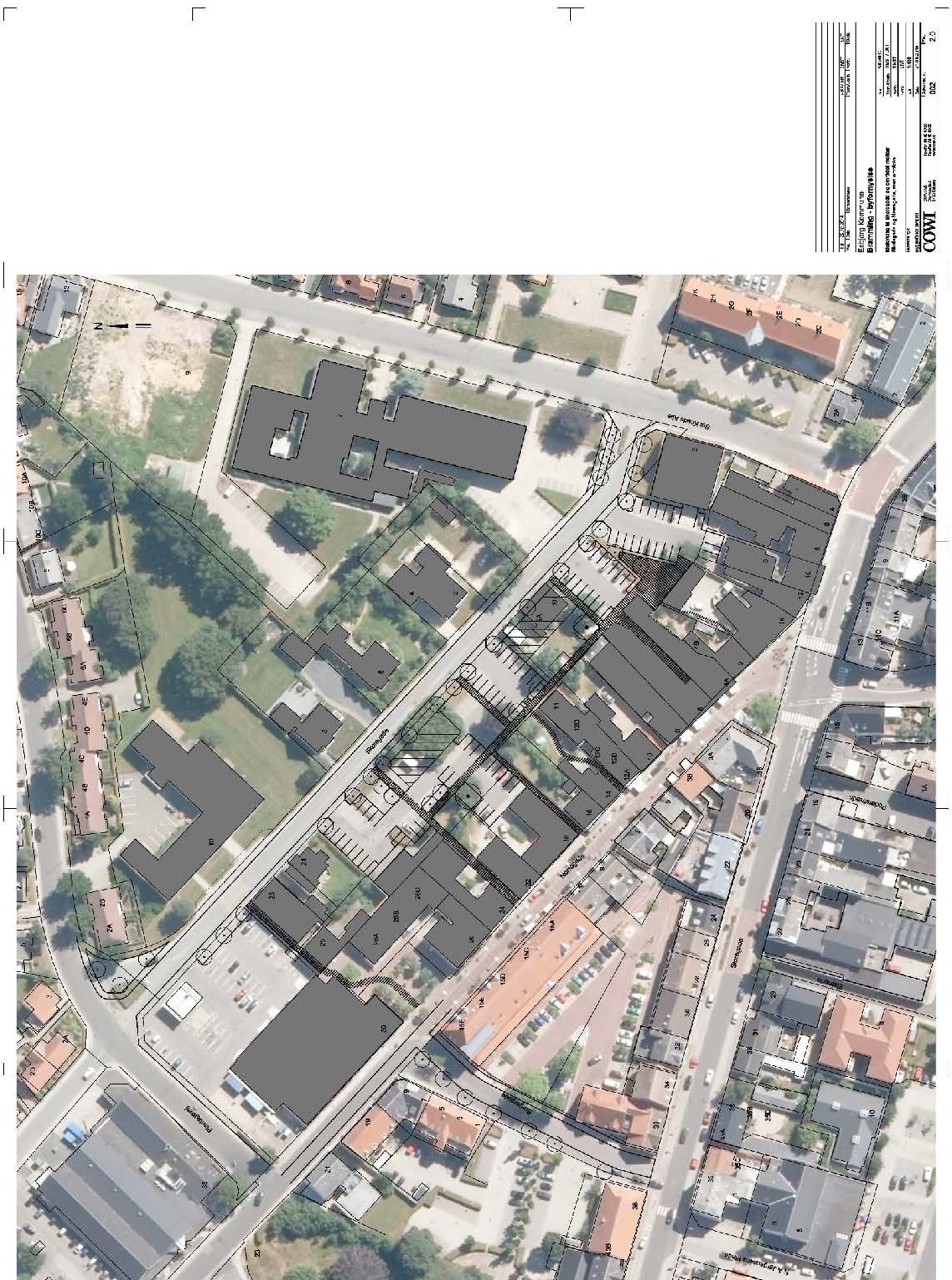 5.3.2 Idéforslag med ortofotobaggrund- Skolegade og området mellem Skolegade og Nørregade (klik på billedet for at åbne i et større vindue)
